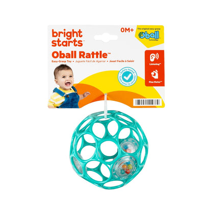 Bright Starts Oball Rattle - Easy-Grasp BPA-Free Infant Toy in Teal | 4 Inches, Newborn+