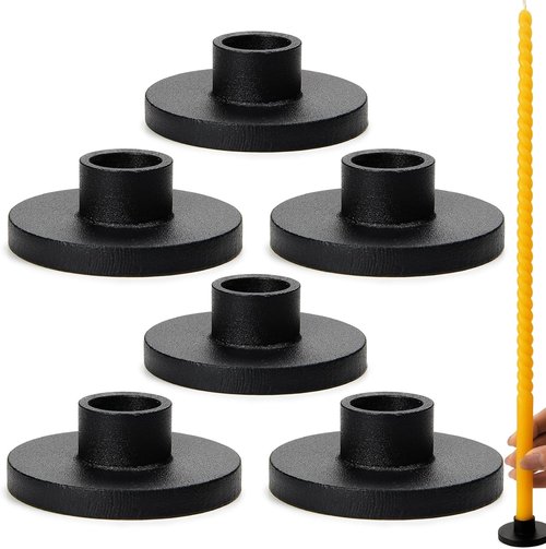 Black Iron Mini Taper Candle Holders - Set of 6 for 1/2 Inch Candles | Slim, Elegant Design for Chime & Church Use