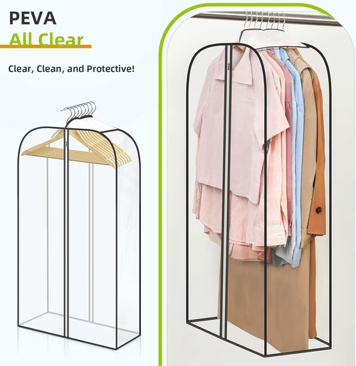 LANDNEOO 6 Pack Clear Garment Bags - Zippered Double-Sided Clothes Storage for Coats, Dresses & Suits - 40'' Long