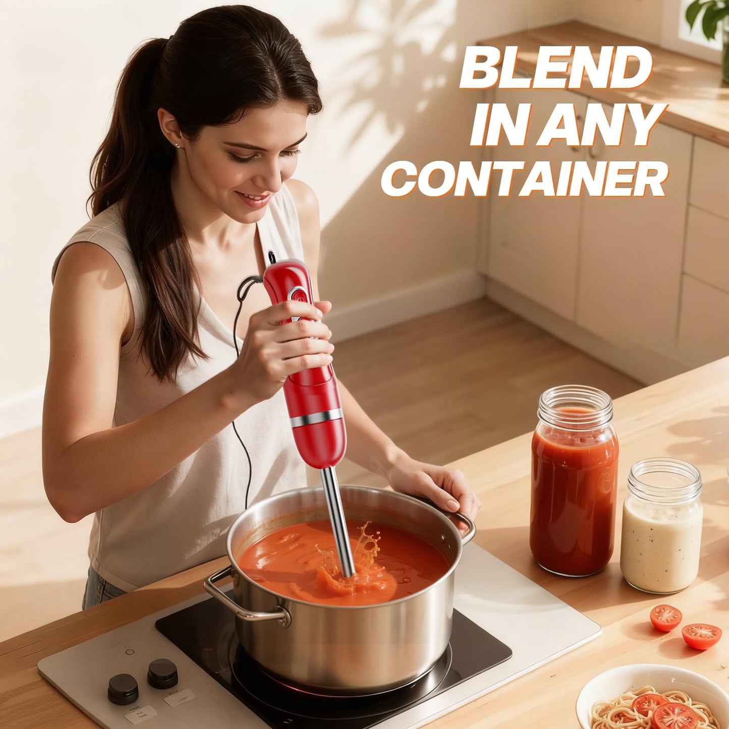 Skiennix Immersion Blender - Handheld Electric Stick Mixer with Stainless Steel Blades | 2 Speed for Smoothies, Soups, and Purees