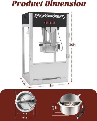 Commercial Popcorn Machine - Authentic 16oz Kettle Popcorn Maker with Warming Deck | 1600W for Restaurants & Events