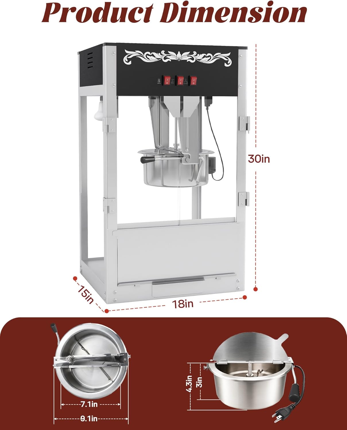 Skiennix 16oz Commercial Popcorn Machine - Authentic Countertop Popcorn Maker with Warming Deck, Black
