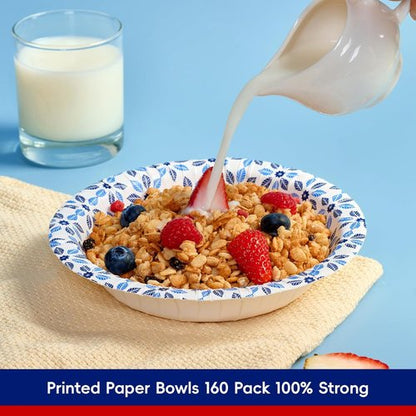 JOLLY CHEF 20 oz Heavy Duty Paper Bowls - 160 Count Soak Proof Disposable Bowls for Meals