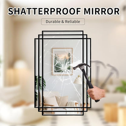 36x24 Black Wood Framed Beveled Mirror - Geometric Wall Mirror, 36"L x 24"W - Variation: Black+36"L x 24"W