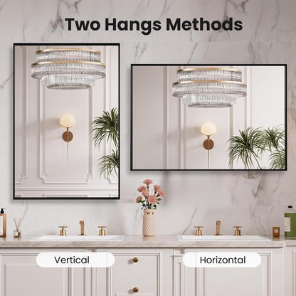 LOAAO Black Bathroom Mirror - 24" X 36" Rectangle Vanity Mirror | Modern Design, Easy to Install, Versatile Hanging