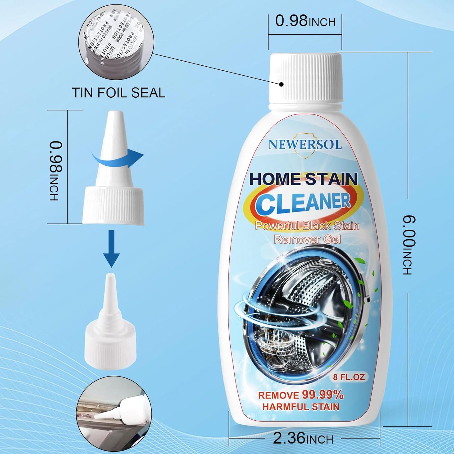 Skiennix Black Stain Remover Gel - Powerful Washing Machine & Grout Cleaner | 8 Fl Oz