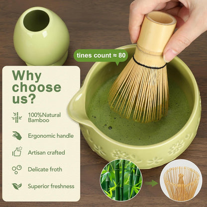 Skiennix Matcha Whisk Set - 8-Piece Ceramic Kit with Bowl, Chasen Holder, Scoop Rest & Sifter | Perfect Gift for Matcha Lovers