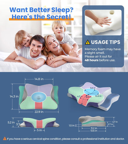 Skiennix Ultra Pain Relief Cooling Pillow - Adjustable Ergonomic Memory Foam for Neck Support | Cozy & Odorless
