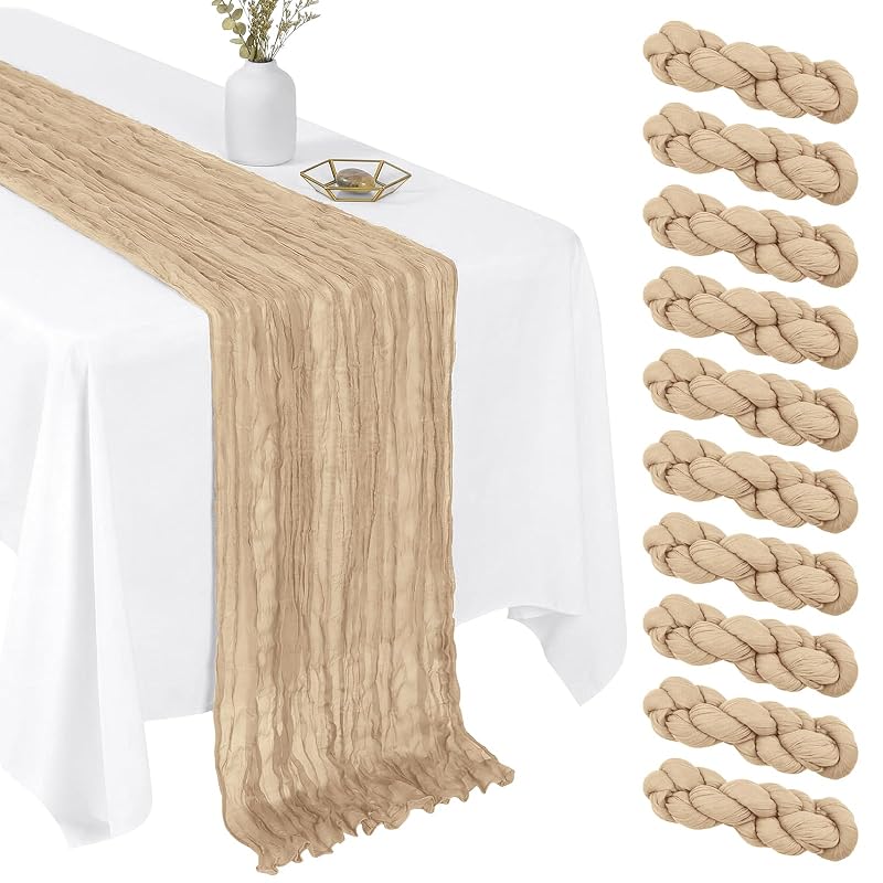 Beige 10 Pack Cheesecloth Table Runner 17 x 108 in - Boho Gauze Decor for Wedding & Party (Variation: Beige+table runner+10 Pack)