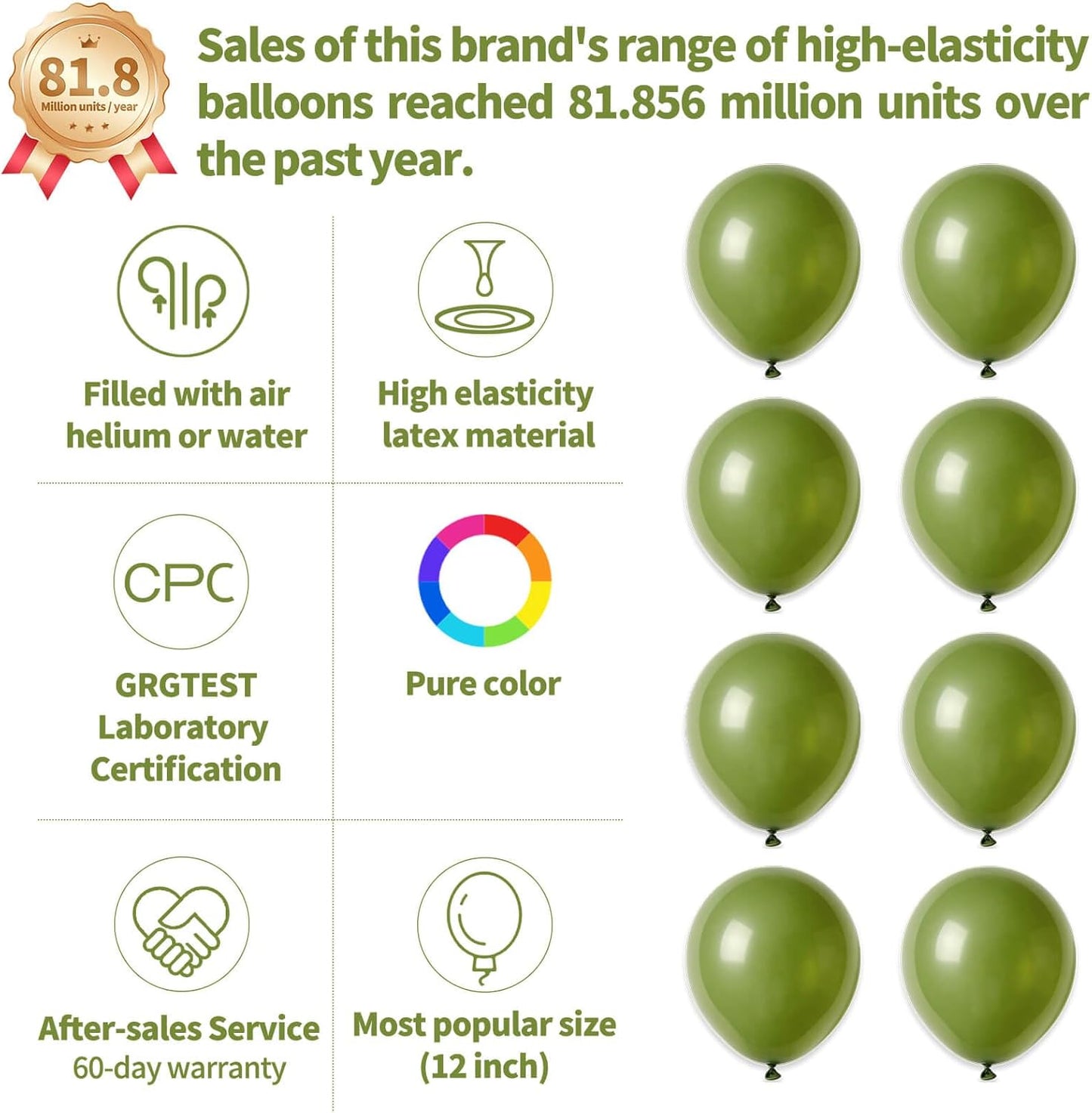 Skiennix 12-Inch Olive Green Latex Balloons - 110 Pack for Birthday Parties & Baby Showers