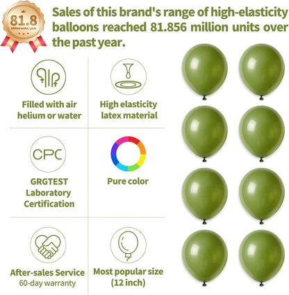 Skiennix 12-Inch Olive Green Latex Balloons - 110 Pack for Birthday Parties & Baby Showers