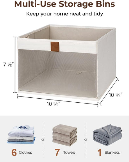 StorageWorks Closet Storage Bins - Foldable Fabric Organizers with Clear Window & Handles | Beige, 3 Pack