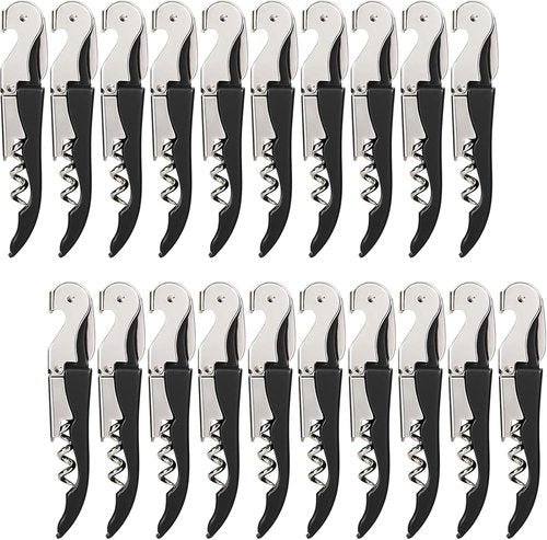 HYZ Wine Opener Bulk 20-Pack for Bartender, Professional Waiter Corkscrew Wine Key for Servers & Restaurant, Double Hinged Wine Bottle Opener with Foil Cutter, Commercial Bulk Set, (Black)