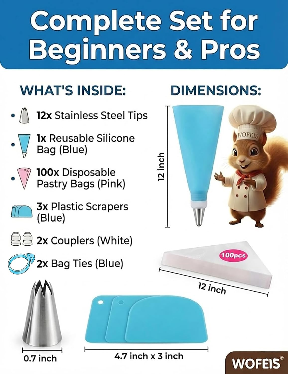 Regine Switzerland Piping Bags and Tips Set - 120 Pcs Cake Decorating Kit with Disposable Bags & Frosting Tips