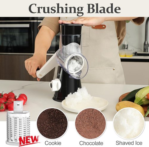 Cambom 5-in-1 Rotary Cheese Grater - Hand Crank Shredder for Fresh Cheese, Veggies & Nuts | Non-Slip Base, Black