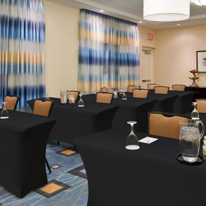 Enjoyidea Stretch Spandex Table Cover for 4ft Tables-8 Pack Black Fitted Tablecloths-Elastic Stretchable Tablecloth Protector for Party, Vendor Booth Display, Banquet Buffet Event, Craft Trade Show