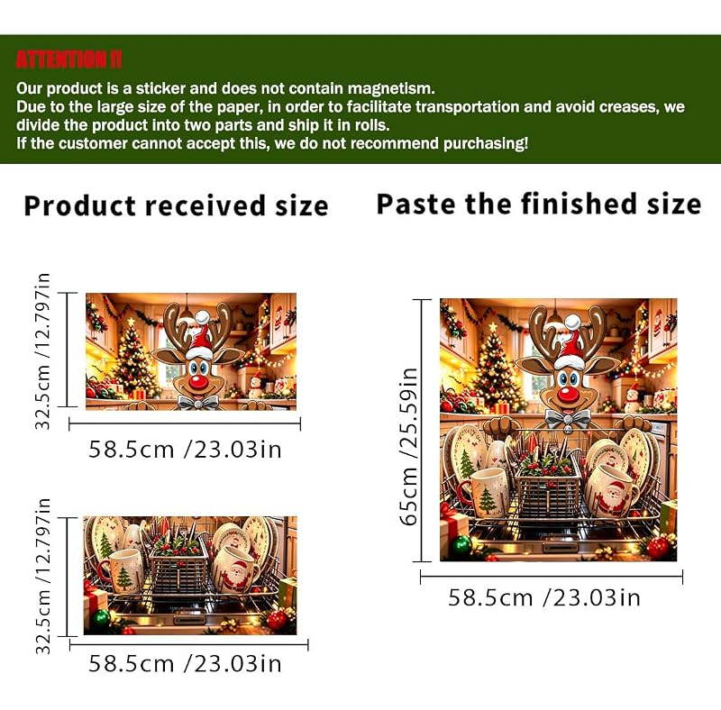 New Christmas Reindeer Dishwasher Door Sticker - Waterproof Vinyl Decal (Variation: New+Christmas Reindeer)