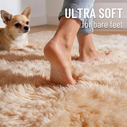 OLANLY 2x12 Machine Washable Runner Rugs for Hallway, Soft Fluffy Shaggy Bedside Rugs for Bedroom, Living Room, Indoor Floor Carpet for Kids Girls and Boys, Nursery Rooms, Home Decor Aesthetic, Beige