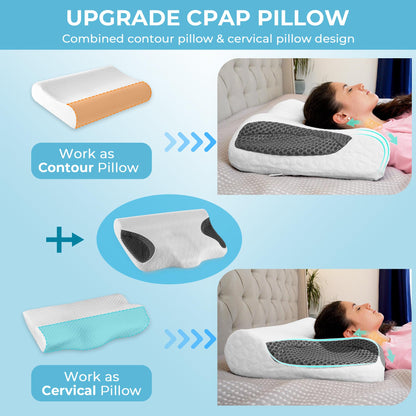 Joynox Cervical Pillows for CPAP Sleeper, Side Sleeper Pillow for Neck/Shoulder Pain, Adjustable Ergonomic Orthopedic Bed Pillow for Back/Side/Stomach Sleepers (White)