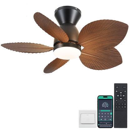 Kviflon Low Profile Ceiling Fans with Lights and Remote/APP Control, 30 Inch Small Tropical Ceiling Fan with Light Flush Mount, Outdoor Palm Leaf Ceiling Fans for Patios Porch, Quiet, Brown