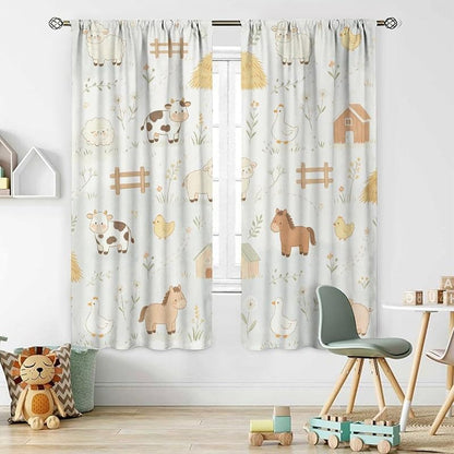 Farm Animal Kids Curtains 63W x 72L Pack of 2 - Light Filtering Nursery Drapes