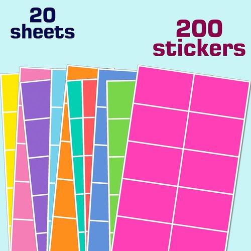 Colored Labels Stickers - 3" x 2" Large Adhesive Moving Labels | 200 Pack in 10 Vibrant Colors