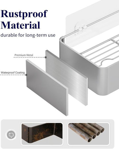Kitsure Shower Caddy - Rustproof Adhesive Organizer | No-Drill Metal Shelves, Silver Grey, 2 Pack