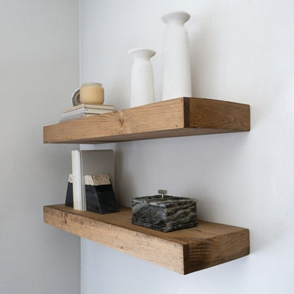 Urbandi Modern Floating Shelves 3 Inches Thick for Wall, Wide Shelves for Kitchen, Living Room, Bedroom, and Bathroom, Natural Pine Wood, Rustic Wooden Shelf, (Set of 2) (Aged Oak, 36Lx3Hx6D)