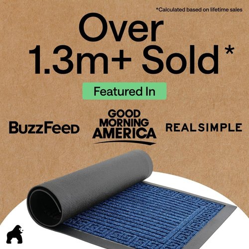 GORILLA GRIP Waterproof All-Season WeatherMAX Doormat - Stain & Fade Resistant, Easy Clean, 29x17, Navy Greek Keys