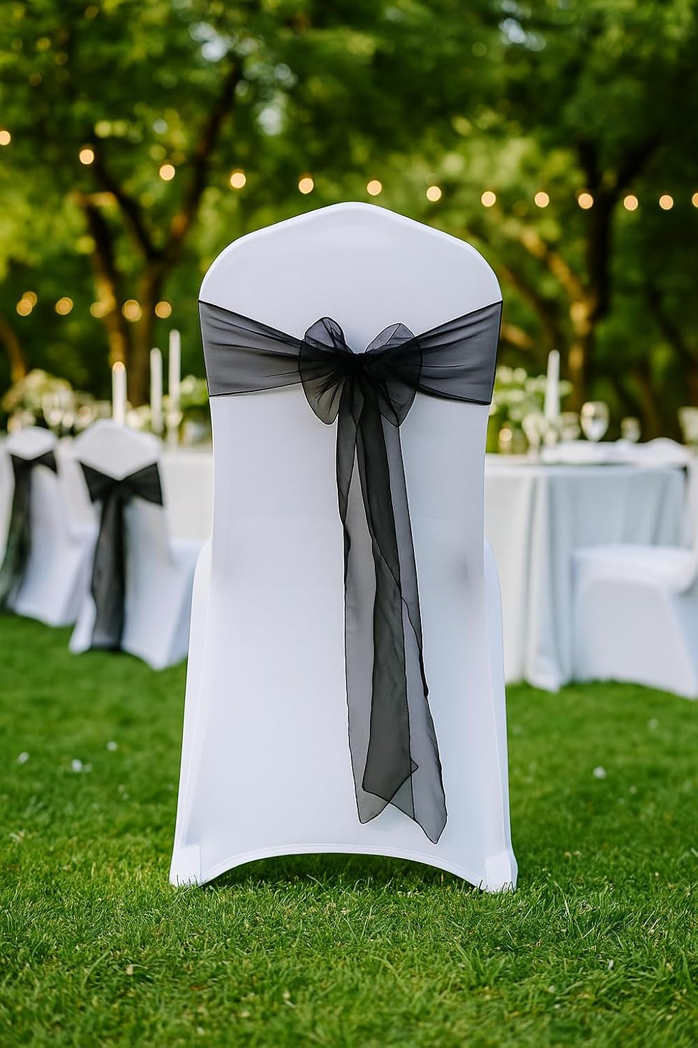 Organza Chair Bow Sash by [Brand Name] - Elegant Black Décor for Weddings & Events | Pack of 25