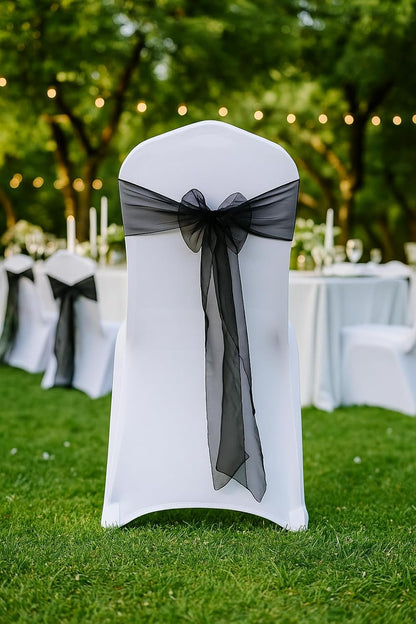 Organza Chair Bow Sash by [Brand Name] - Elegant Black Décor for Weddings & Events | Pack of 25