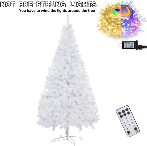 Juegoal 6 FT Artificial Christmas Tree - Remote Control with 300 LED Warm White & Multicolor Lights | Durable Pine Design