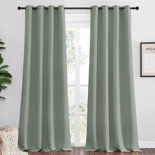 NICETOWN Greyish Green Blackout Curtains - 90" Long, Sound Reducing & Heat Blocking | 55" Wide, 2 Panels
