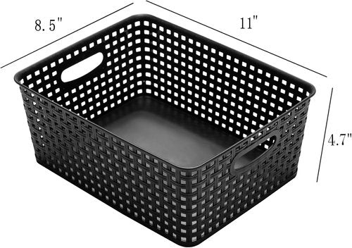 Eslite Plastic Storage Baskets - Organize Your Space | Pack of 4, 11" x 8.5" x 4.7", Black
