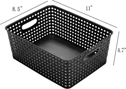 Eslite Plastic Storage Baskets - Organize Your Space | Pack of 4, 11" x 8.5" x 4.7", Black