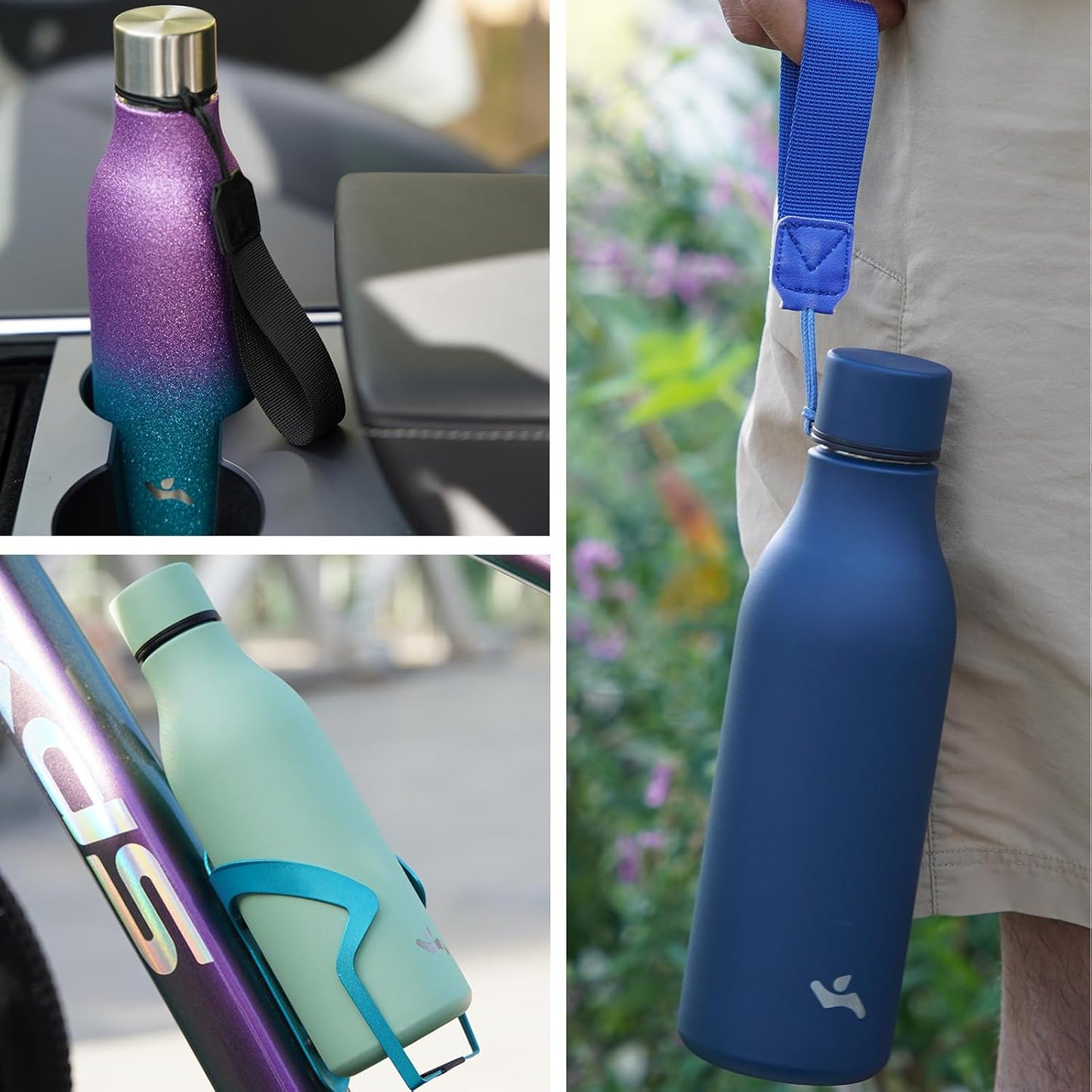 Skiennix Insulated Water Bottle - 18 oz Double Wall Stainless Steel Flask with Strap | Turquoise