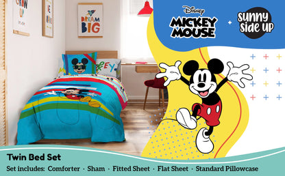 Sunny Side Up Disney Mickey Mouse Twin Comforter Set - 5 Piece Kids Bedding Includes Comforter, Sheets & Pillow Cover - Super Soft Microfiber Bed Set