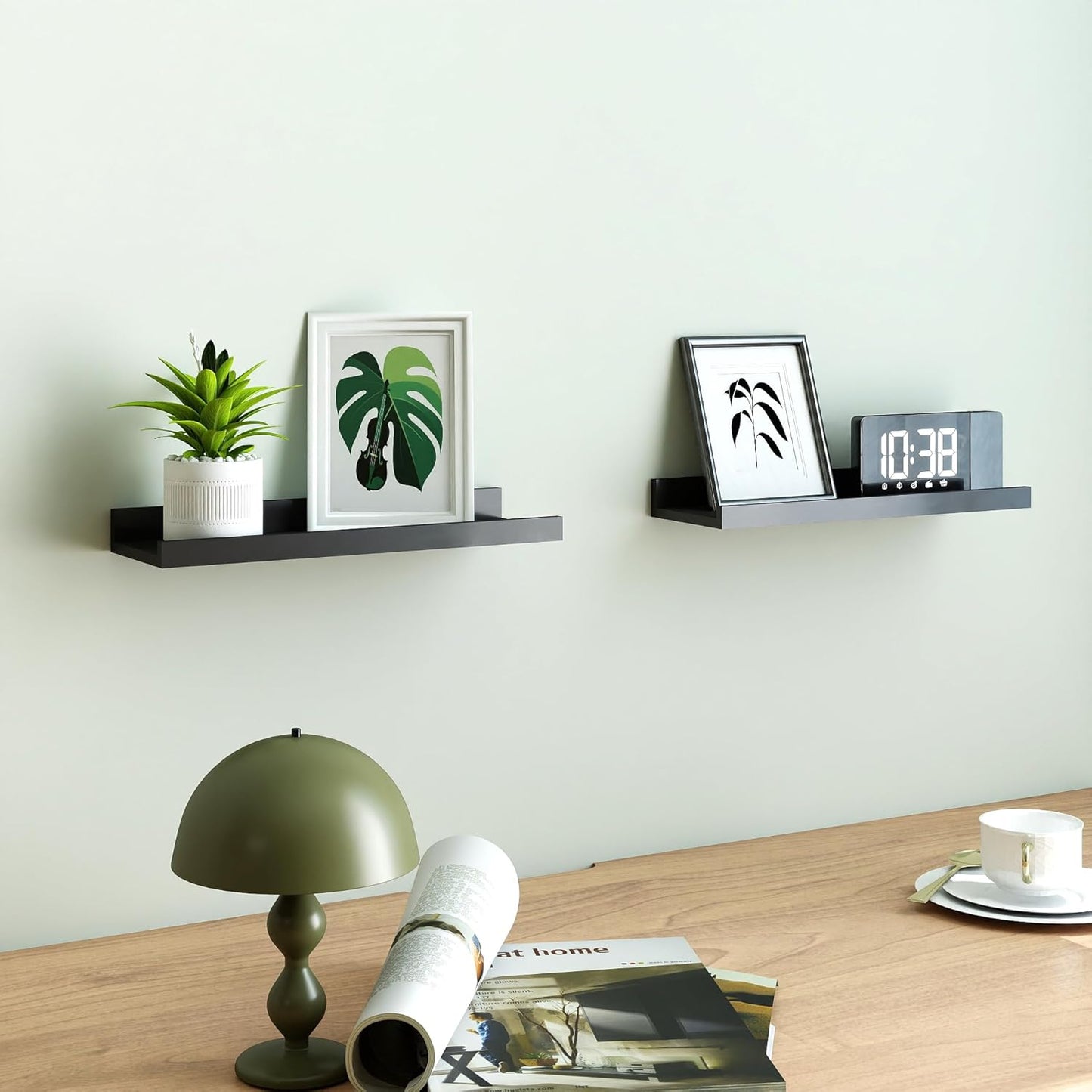 Skiennix Black Floating Shelves - Wall-Mounted Wood Storage for Bedroom, Living Room & Kitchen | Set of 2, 14 Inches