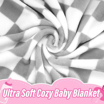 GreatBba Plush Checkered Baby Blanket for Boys Girls Nursery, 30"*40" Warm Short Fleece Blanket Neutral for Infant Newborn, Small Fuzzy for Sleeping, Chenille or Stroller (Gray&White)