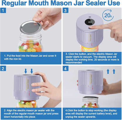 Regine Switzerland Electric Mason Jar Vacuum Sealer Kit - Ideal for Wide & Regular Mouth Jars - Purple