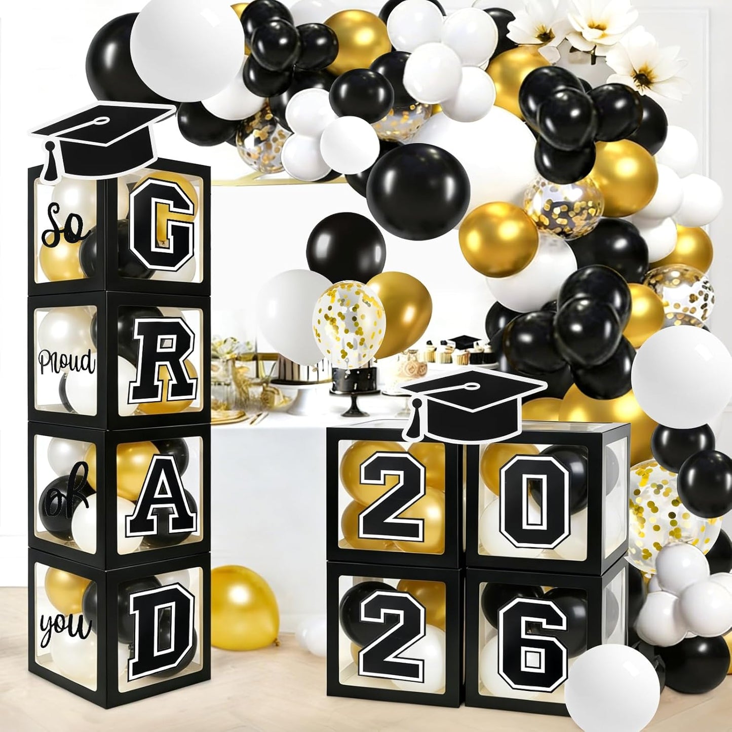 Regine Switzerland Graduation Decorations - 2026 Party Set with 129pcs Balloons & Arch Garland - Black