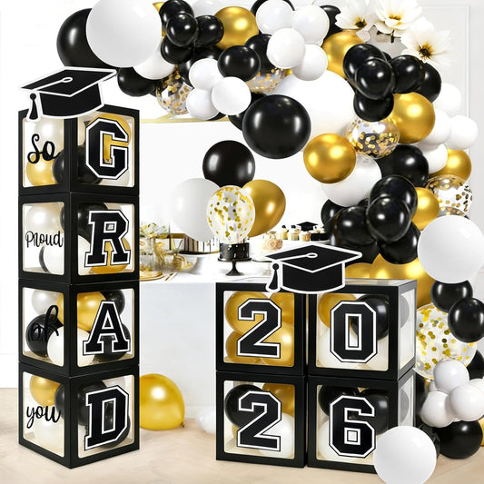 Regine Switzerland Graduation Decorations - 2026 Party Set with 129pcs Balloons & Arch Garland - Black