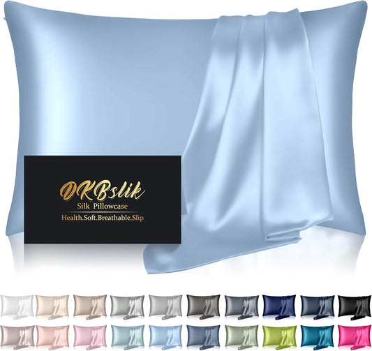 Skiennix Mulberry Silk Pillowcase - Anti-Acne Cooling King Size Satin Cover | Haze Blue