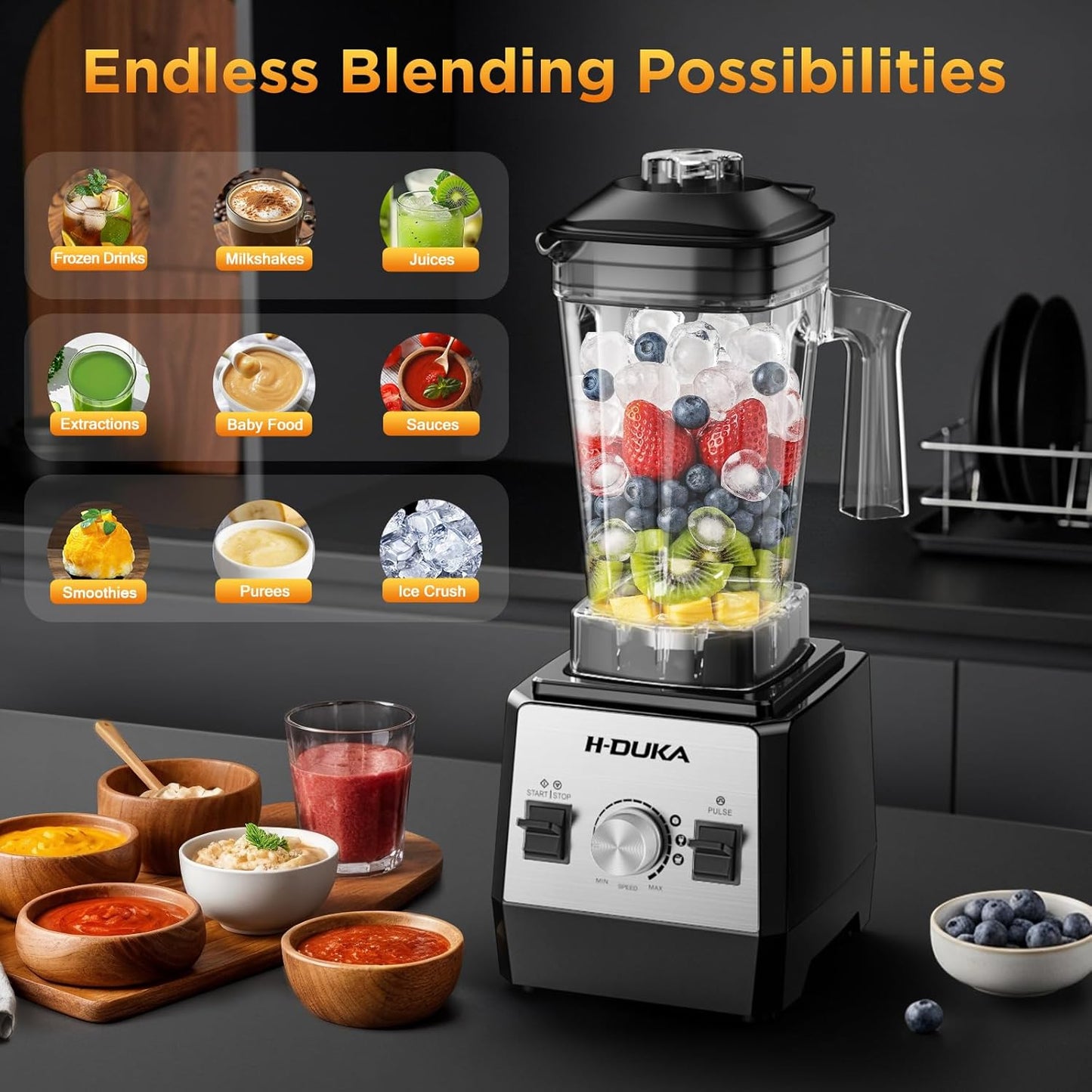 Skiennix Blender - 64 Oz Smoothie Maker with BPA-Free Container | Ice Crushing & Dishwasher Safe