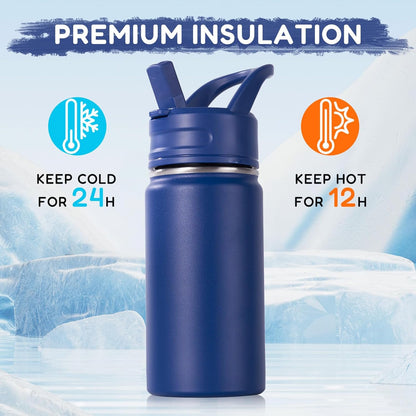 Skiennix 12oz Kids Water Bottle - Insulated, Leak-Proof, BPA-Free | Blue Stainless Steel Design