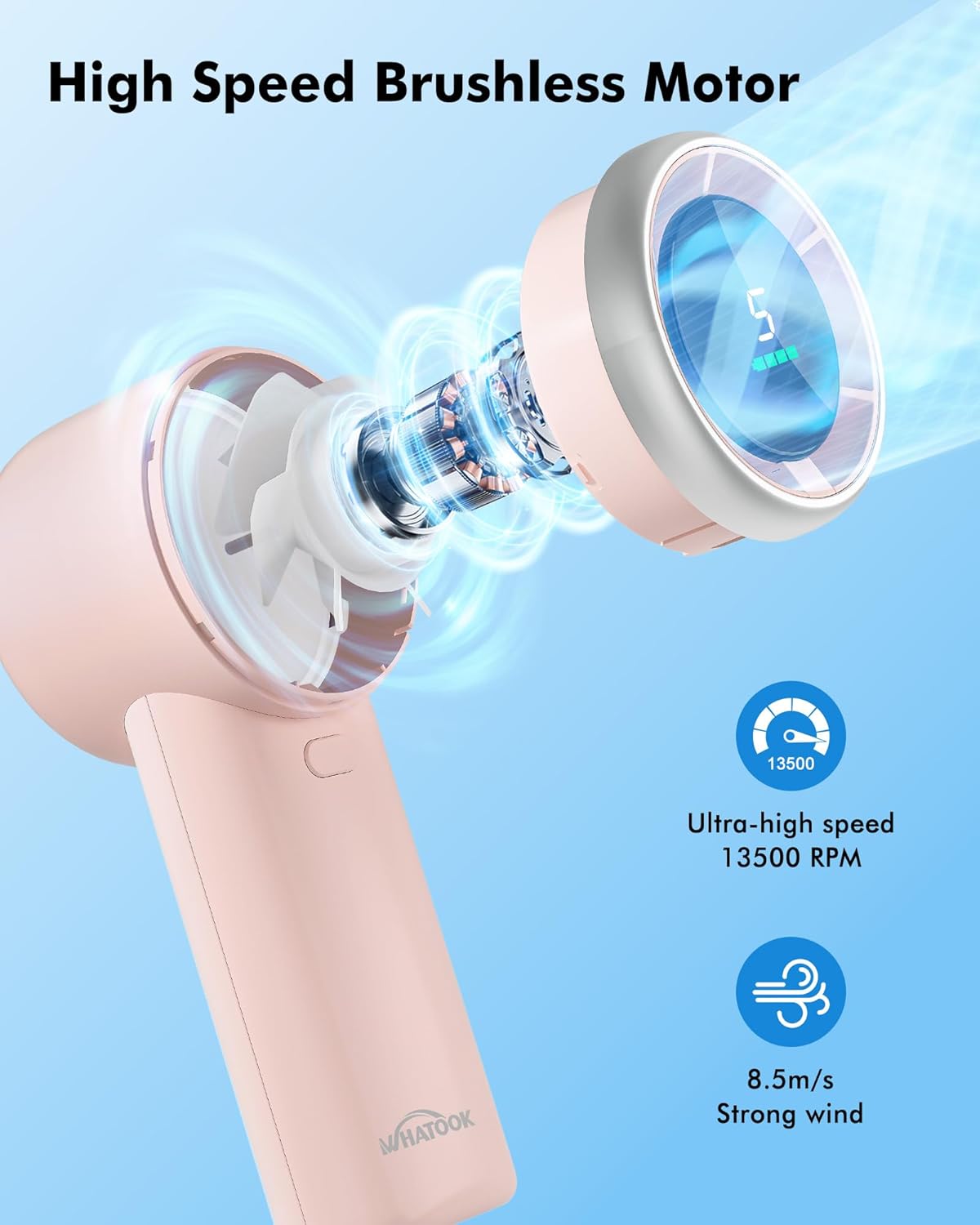 WHATOOK Portable Handheld Mini Fan - High-Speed Cooling with 10-Hour Battery Life | USB Rechargeable, Pink
