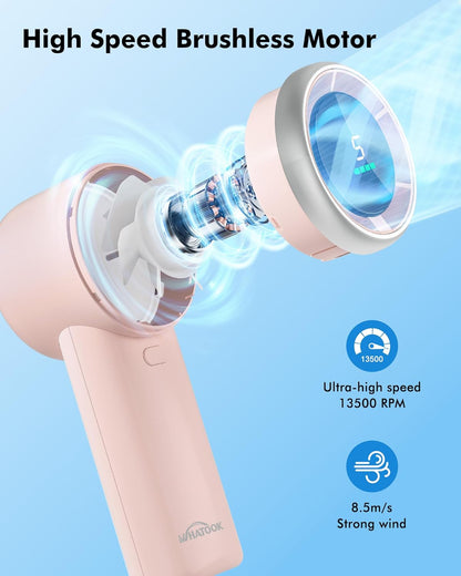 WHATOOK Portable Handheld Mini Fan - High-Speed Cooling with 10-Hour Battery Life | USB Rechargeable, Pink