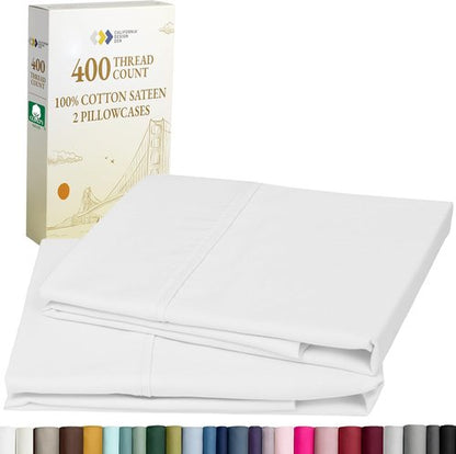 California Design Den Pillowcase Set | Standard Queen Size, 400 Thread Count, 100% Cotton Sateen, Soft Antique White - Set of 2