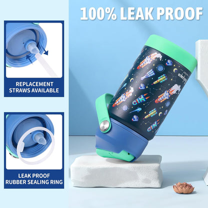 Rockpapa Kids Insulated Water Bottle - 14 oz Stainless Steel, BPA Free, Leak-Proof | Blue Rocket Design