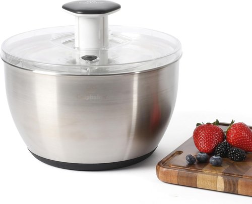 Calphalon Aero 6.3 Qt Stainless Steel Salad Spinner - Efficient Fruit & Vegetable Washer | Easy Straining